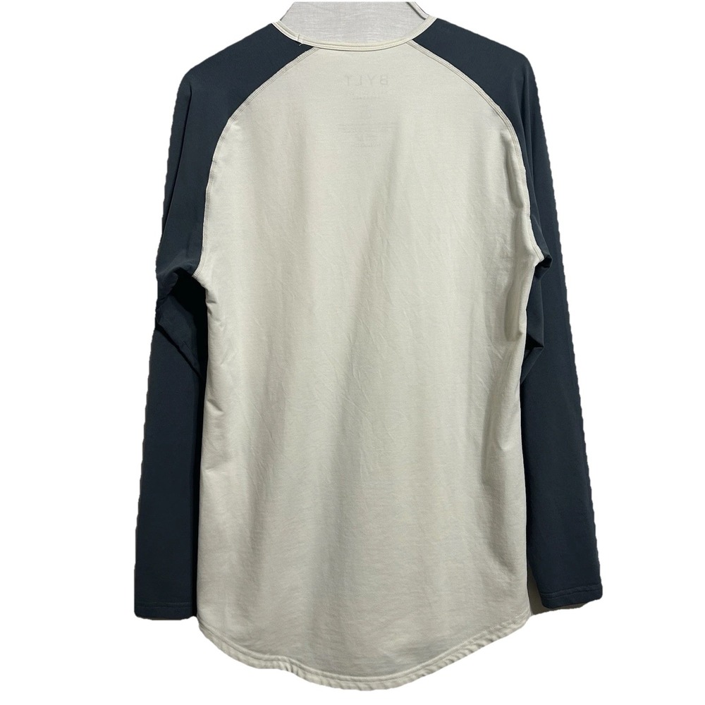 BYLT Shirt Mens Cream Navy Drop Cut Baseball Lux 3/4‎ Sleeve Size Small